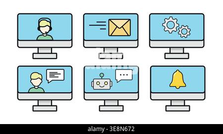 Communication and customer support icon set Stock Vector