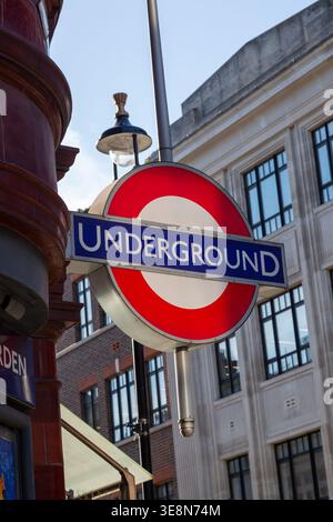The iconic London Underground sign, commonly known as the "roundel". Stock Photo