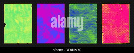 Abstract neon punk vector illustration background set with grunge paint textures, halftone dots, and distressed poster art elements Stock Vector
