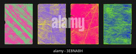 Abstract neon punk vector illustration background set with grunge paint textures, halftone dots, and distressed poster art elements Stock Vector
