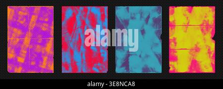 Abstract neon punk vector illustration background set with grunge paint textures, halftone dots, and distressed poster art elements Stock Vector