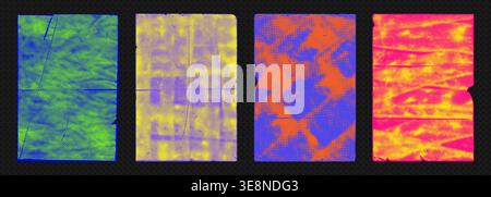 Grunge neon punk poster design featuring abstract paint strokes, rough textures, and vintage halftone patterns on distressed paper. Stock Vector