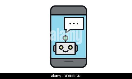 Smartphone AI chatbot icon: mobile phone with friendly robot Stock Vector