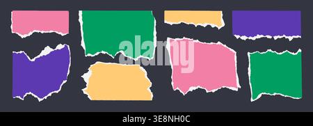 Ripped paper edge collection with torn shapes and rough textures vector illustration set. Stock Vector
