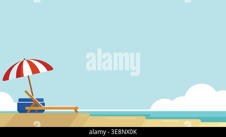 Clean and minimalist beach flat illustration landscape on blue sky background suitable for summer vacation and nature design material Stock Vector