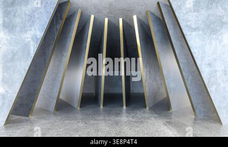 3d Abstract concrete room featuring gold edged Stock Photo