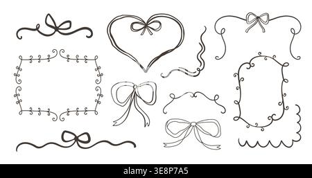 Hand drawn ribbon frames, decorative borders set Stock Vector