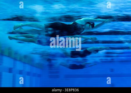 LONDON, UNITED KINGDOM. April 15: An underwater general view of Women’s 1500 Freestyle – Heats during Aquatics GB Swimming Championships 2026 Day 2 events at London Aquatics Centre on Wednesday, 15 April, 2026. LONDON ENGLAND. Credit: Taka G Wu/17�Թ����� Live News Stock Photo
