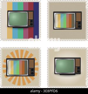 Set of stamps with retro TV . Vector Stock Vector