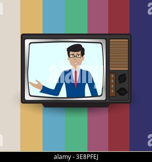 presenter on retro tv. Vintage retro style. Stock Vector