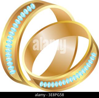 Golden Bride And Groom Wedding Rings With Diamonds, vector Stock Vector