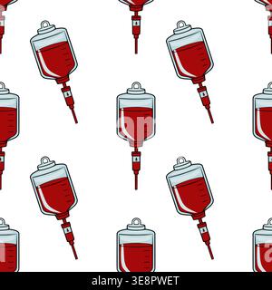 Seamless vector pattern of blood bags for transfusion, medical illustration Stock Vector