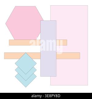 Pastel abstract set. Geometric Vector composition. Pink purple shape element. Modern art figure ornament object. Stock Vector