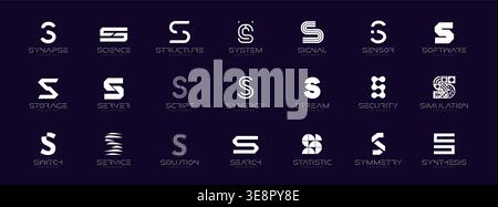 S Logo Letter Set AI Software System Identity Style, Digital Techno Innovation Startup Company Branding. Science Security Service Corporate Branding Stock Vector