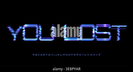 You Lost Game Digital Noice Font Logo Alphabet Glitch Letters Set Modern Typography, Creative Typographic Design for Play Button, Games UI Headline Stock Vector