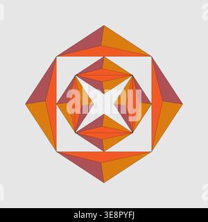 Bright orange star. Warm Vector crystal shape. Geometric diamond jewelry ornament. Autumn color palette item tool. Stock Vector