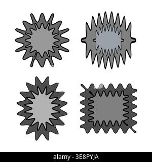 Gray frame set. Wavy Vector sticker element. Spiky bubble collection. Monochrome border geometric set tool. Stock Vector