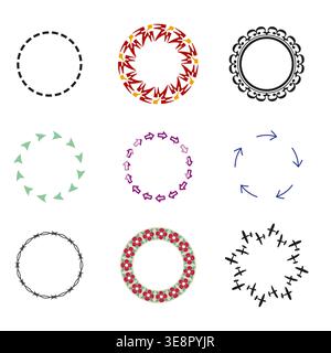 Ornamental circle frames. Decorative round borders. Creative ring Vector. Ornate circular elements. Stock Vector