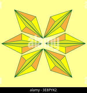 Yellow faceted star. Golden Vector shape icon. Symmetrical crystal set. Bright sun flower summer ornament sign. Stock Vector