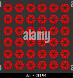 Red flower pattern. Floral Vector texture ornament. Geometric seamless set. Dark gray background backdrop style. Stock Vector