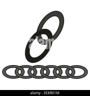 Interlocking chain links. Strong metal connection. Two gray shackles Vector. Minimalist security icon. Stock Vector