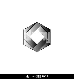 Hexagon abstract logo. Interlocking gray ribbon. Geometric shape Vector. Modern corporate emblem. Stock Vector