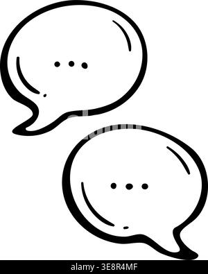 Speech Bubbles icon for chat interface. Hand drawn doodle illustration of round circular dialogue clouds with three dots. Stock Vector