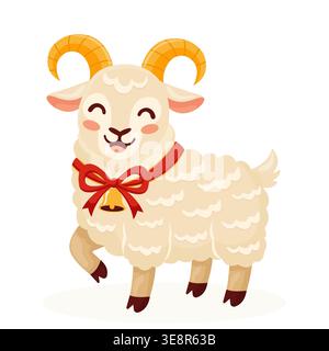 Cute cartoon goat isolated on white background vector illustration. Stock Vector