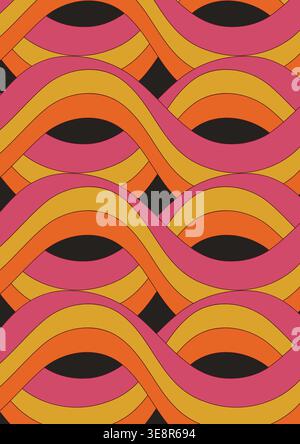 Retro 70s seamless wavy pattern background vector illustration. Stock Vector