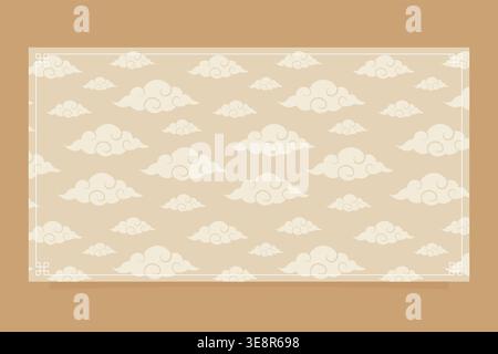Blank oriental frame with cloud pattern vector illustration. Stock Vector