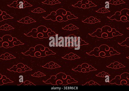 Asian style red clouds on dark background vector illustration. Stock Vector