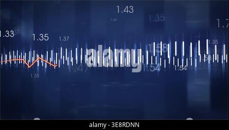 Displaying white-bar waveform across dashboard UI, orange line tracing floating numeric labels Stock Photo