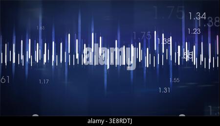Displaying waveform of vertical bars pulsing across dashboard, with numeric tags and glow Stock Photo