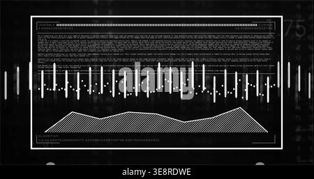 Showing white HUD panel center dark screen, bars with markers, hatched, labels VARIABLE ALGORITHM Stock Photo