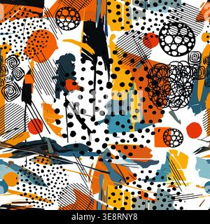Abstract seamless background with blots and spots. Hand drawn. Not AI, vector illustration. Stock Vector