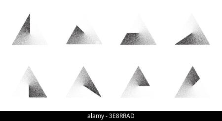 Grainy triangle pattern with gradient noise effect. Abstract geometric background featuring stippled texture, vintage halftone dots, and modern grunge Stock Vector