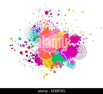 Colored paint blobs with cracks, dots and halftone. Hand drawn. Not AI, vector illustration. Stock Vector