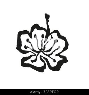 Isolated hand drawn abstract flower illustration with expressive brush strokes and rough textured edge. Modern artistic floral element on a white Stock Vector