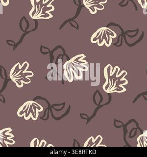 Seamless monochrome pattern featuring hand drawn abstract flowers. Artistic brush strokes floral design in modern minimalist style Stock Vector