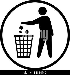Trash disposal icon – person throwing garbage into bin, keep clean sign Stock Vector