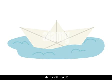 origami paper boat, minimal folded paper ship icon, japanese paper art style, simple nautical symbol- vector illustration Stock Vector