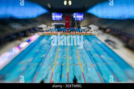 LONDON, UNITED KINGDOM. April 14: A general view of practice session daily during Aquatics GB Swimming Championships 2026 Day 1 events at London Aquatics Centre on Tuesday, 14 April, 2026. LONDON ENGLAND. Credit: Taka G Wu/17�Թ����� Live News Stock Photo