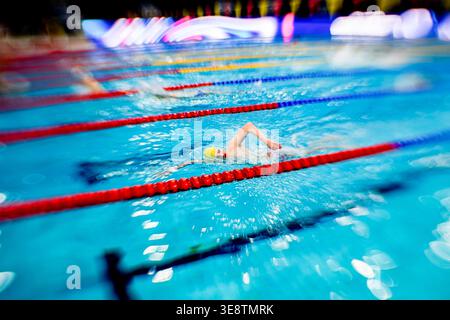 LONDON, UNITED KINGDOM. April 14: A general view of practice session daily during Aquatics GB Swimming Championships 2026 Day 1 events at London Aquatics Centre on Tuesday, 14 April, 2026. LONDON ENGLAND. Credit: Taka G Wu/17�Թ����� Live News Stock Photo
