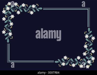 Green Rectangular Border Frame With Yellow White Flowers And Green Leaves Stock Vector