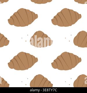 Croissant whole and bitten with crumbs Minimalist Seamless Pattern National Croissant Day background. Isolated Vector illustration Food Poster, Menu Card, Promo or Print materials Backdrop label, tag Stock Vector