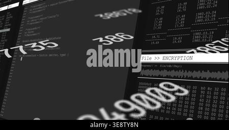 Displaying central code panel showing source code on dark dashboard with File  ENCRYPTION Stock Photo