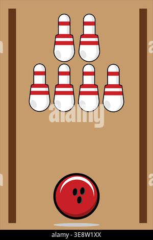 Simple bowling illustration with pins and ball, representing fun sports activity, competition, and recreation Stock Vector