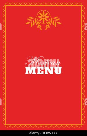 Bold red Mexican menu cover design with elegant borders, perfect for professional restaurant presentation Stock Vector
