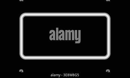 Glowing neon rounded rectangle frame on black background, futuristic light border banner template with soft glow effect Stock Vector