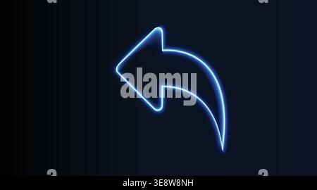 Glowing neon curved arrow icon, blue luminous back or undo direction symbol on dark background, futuristic light effect Stock Vector